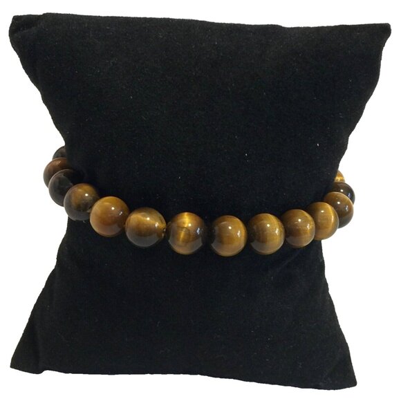 VINTAGE 90s TIGER EYE BEADED BRACELET 6mm HANDMADE WOMENS - Picture 1 of 8